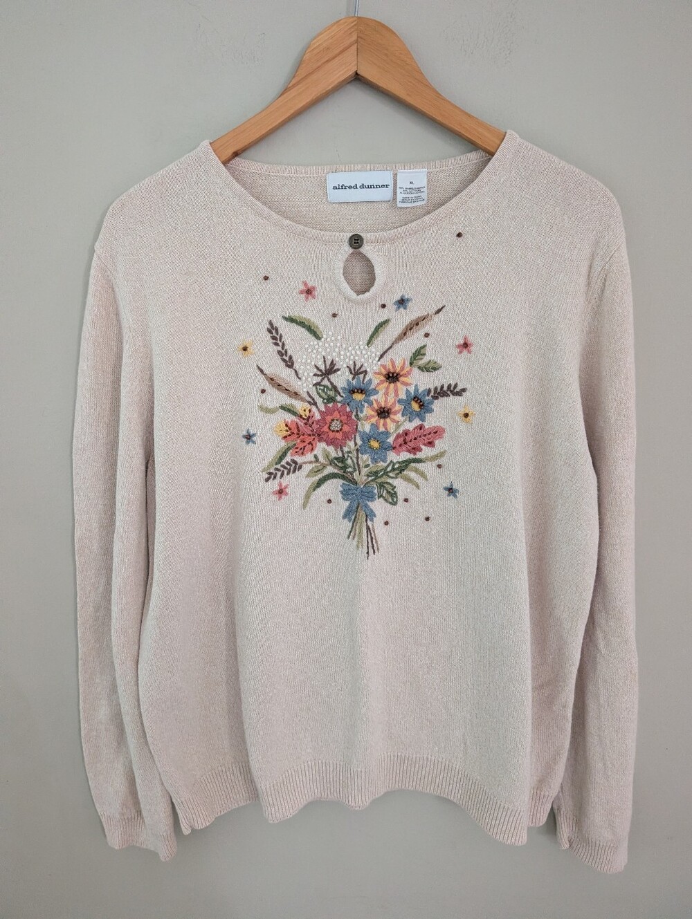 Vintage Alfred Dunner Cream Floral Bouquet Sweater Size XL